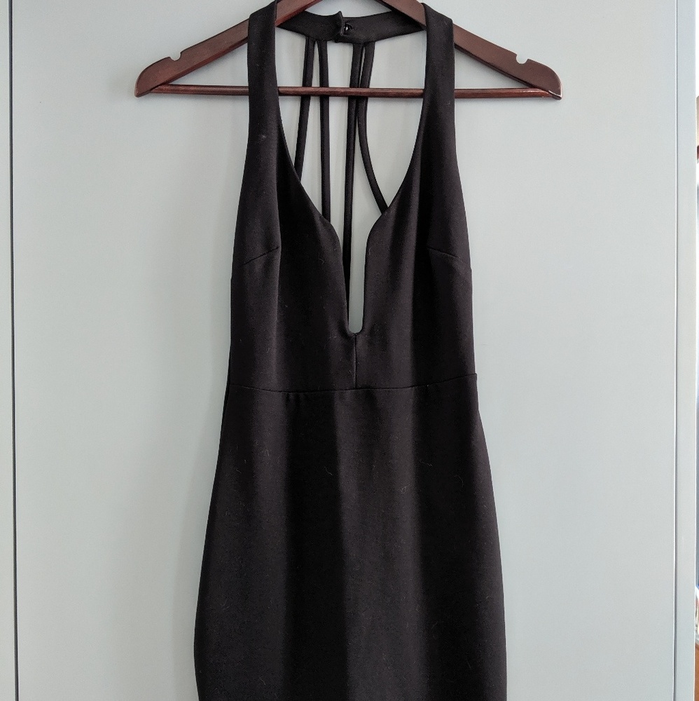 Deep v black mini dress